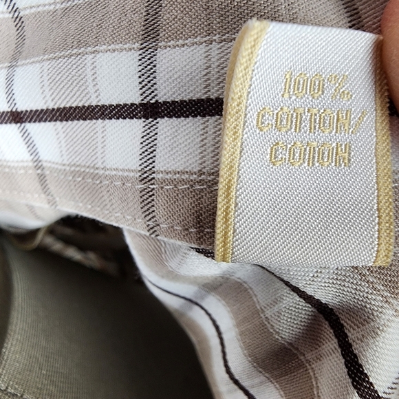 Michael Michael Kors Button Front Dress Shirt Plaid Tan Black White Size 17 1/2 - Picture 4 of 12